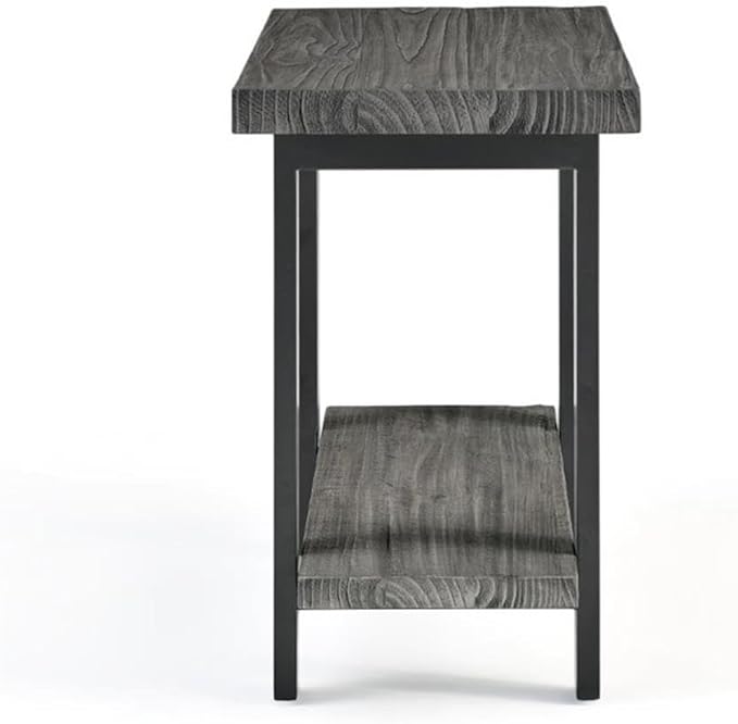 Alaterre Furniture Pomona Metal and Wood 2-Tier End Table, Living Room Furniture, Rustic, Natural Finish with Solid Wood, 2 Shelves in Slate Gray