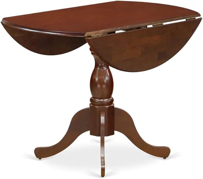East West Furniture DMIP5-MAH-C 5 Piece Kitchen Table & Chairs Set Includes a Round Dining Room Table with Dropleaf and 4 Linen Fabric Upholstered Chairs, 42x42 Inch, Mahogany