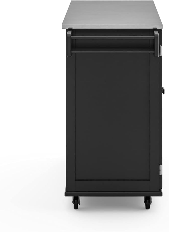 Homestyles Dolly Madison Black Mobile Kitchen Island Cart with Stainless Steel Top