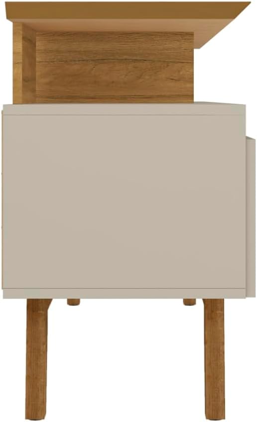 Manhattan Comfort Yonkers 63 Inch Mid Century Modern TV Stand with Storage, 3 Flip Down Door, Hole for Wire Management, Fits Up to 60" Television, Durable & Versatile Console Table, Off White/Cinnamon