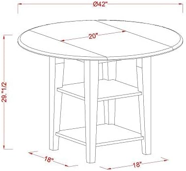 East West Furniture SUNI5-BMK-W 5 Piece Modern Dining Table Set Includes a Round Wooden Table with Dropleaf & Shelves and 4 Dining Room Chairs, 42x42 Inch, Buttermilk & Cherry