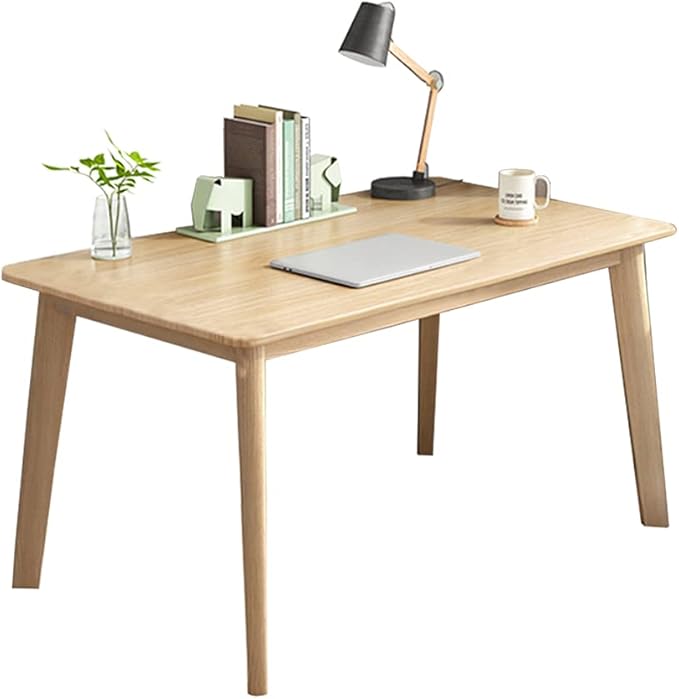 IOTXY Simple Wooden Writing Desk - Modern Minimalist Style PC Laptop Computer Workbench with Solid Wood Legs, 39" W Home Office Work Table for TV Stand Music Video Live Broadcast Workstation, Oak