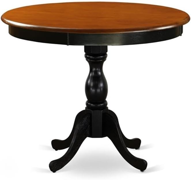 East West Furniture AMSI5-BCH-21 5 Piece Dining Room Furniture Set Includes a Round Kitchen Table with Pedestal and 4 Blue Linen Fabric Parsons Dining Chairs, 36x36 Inch, Black & Cherry