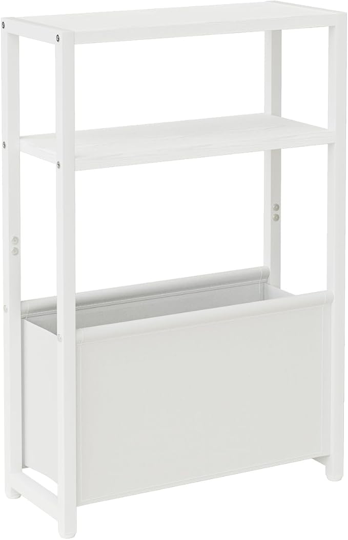Narrow Side Table, 3-Tier Side Table with Storage Bag, Narrow Nightstand for Small Spaces, Bedside Table for Living Room, Bedroom, White