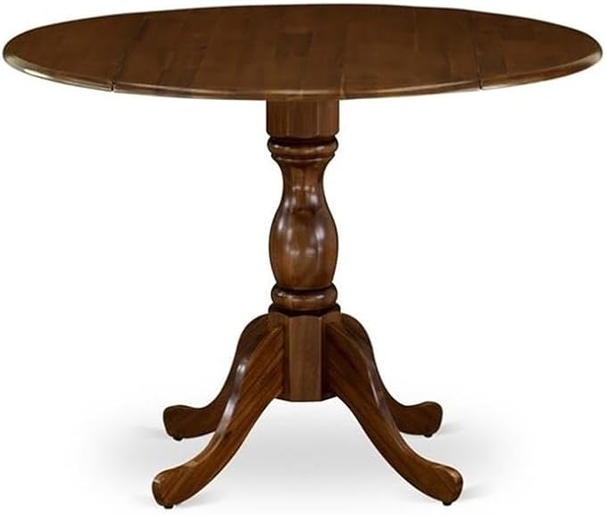 East West Furniture DLMZ5-AWN-04 5 Piece Kitchen Table Set for 4 Includes a Round Dining Room Table with Dropleaf and 4 Light Tan Linen Fabric Parsons Dining Chairs, 42x42 Inch, Natural Walnut