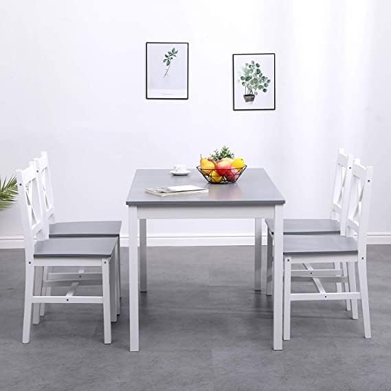SogesHome 42.52'' Dining Table Set with 4 Chairs, 5-Piece Modern Chic Design, Premium Construction, Versatile Functionality, Easy Assembly, Gray and White Finish, Grey