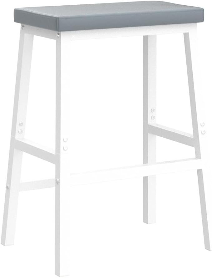 HOOBRO Bar Stools, Set of 2 Bar Chairs, PU Leather Upholstered Breakfast Stools, Easy Assembly, Suitable for Kitchen, Bar, Dining Room, White and Gray WG01MD01