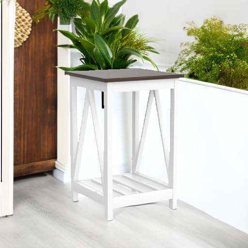 ChooChoo Farmhouse End Table, Rustic Vintage End Side Table with Storage Shelf for Small Spaces, Nightstand Sofa Table for Living Room, Bedroom White 2 Pack