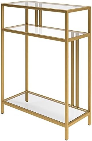 Henn&Hart 22" Wide Rectangular Console Table with Glass Shelves in Brass, Entryway Table, Accent Table for Living Room, Hallway