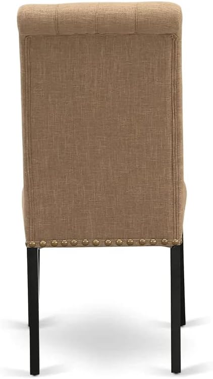 East West Furniture AMBR3-BCH-17 3 Piece Dining Table Set Contains a Round Kitchen Table with Pedestal and 2 Light Sable Linen Fabric Upholstered Kitchen Chairs, 36x36 Inch, Black & Cherry