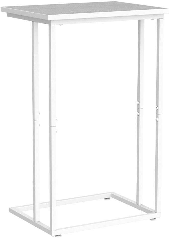 Innerjoin Wide C Side Table,C Couch Table with Metal Frames, Small Snack End Table for Couch and Bed, Retro Laptop C Table, Living Room and Bedroom, Industrial Style, White