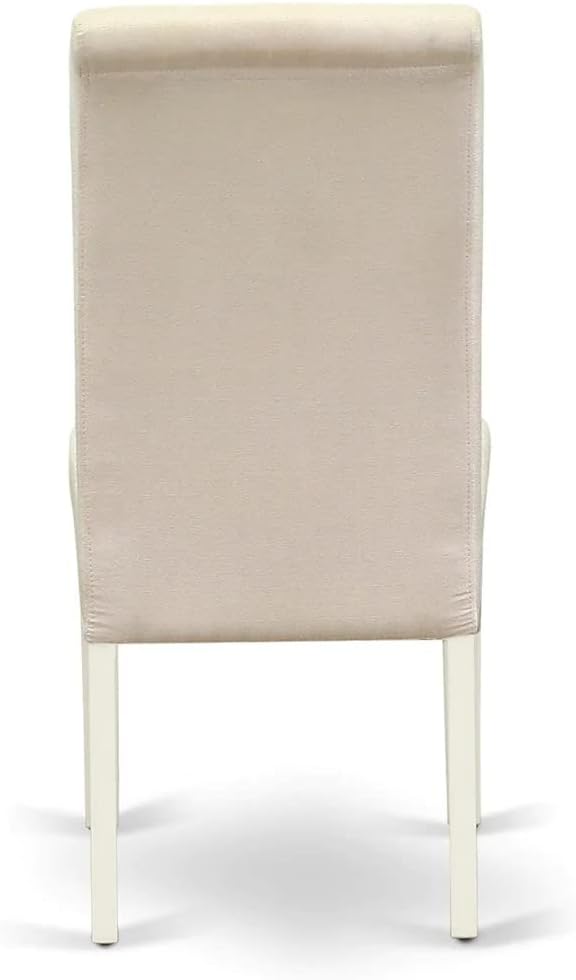 East West Furniture DLBA3-WHI-01 3 Piece Modern Dining Table Set Contains a Round Wooden Table with Dropleaf and 2 Cream Linen Fabric Upholstered Parson Chairs, 42x42 Inch, Linen White