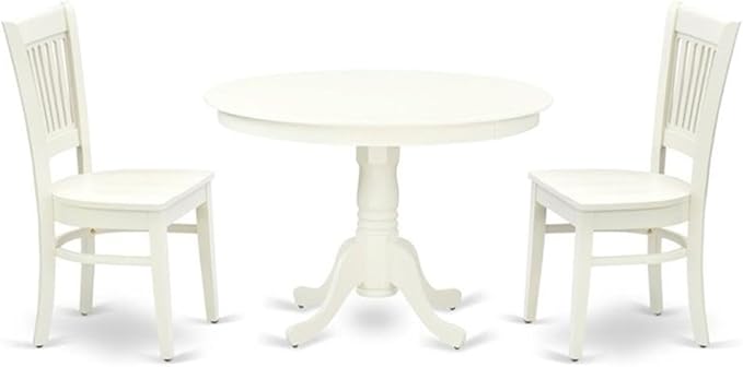 East West Furniture HLVA3-LWH-W 3 Piece Dining Room Furniture Set Contains a Round Kitchen Table with Pedestal and 2 Dining Chairs, 42x42 Inch, Linen White