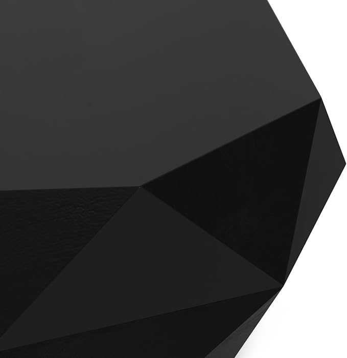 SIMPLIHOME Zayn Coffee Table - 35 inch Wide Solid Acacia Wood Geometric Drum Cocktail Table in Black, Modern Living Room Table with Octogon-Shaped Tabletop and Faceted Design, Assembled