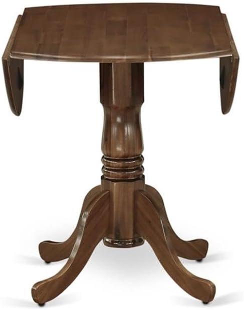 East West Furniture DLSI3-AWA-04 3 Piece Dining Set Contains a Round Kitchen Table with Dropleaf and 2 Upholstered Parson Chairs, 42x42 Inch, Antique Walnut