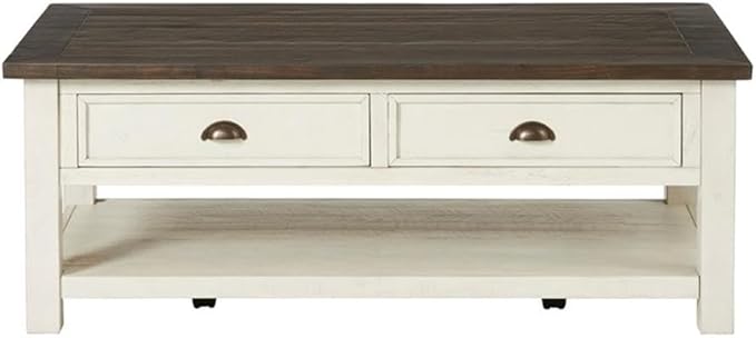 Martin Svensson Home Solid Wood Coffee Table, Cream White with Brown Top