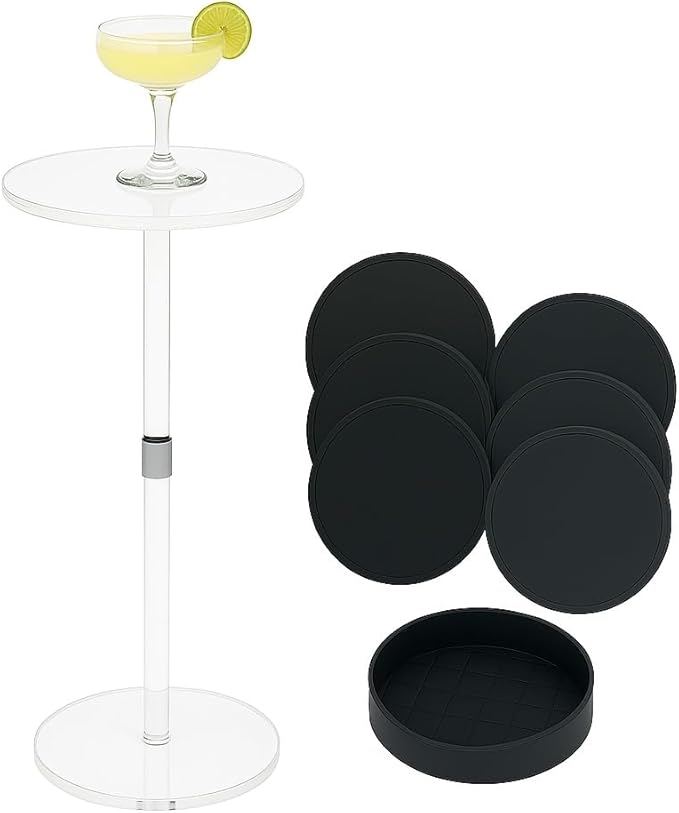 Clear Acrylic End Table – 10" W x 21.3" H Small Drink Stand – Modern Side Table for Living Room or Bedroom – Solaround Style – Minimalist Accent Furniture – Glass Look Nightstand