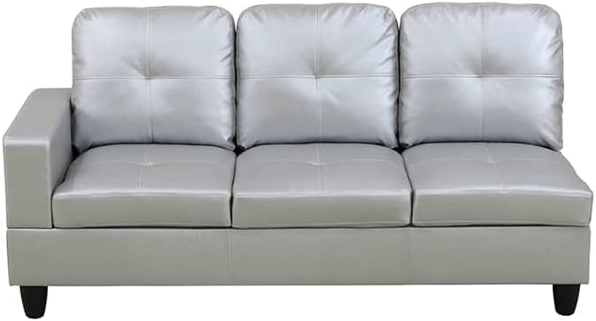 NicBex Sectional Couch 3 Pieces Sofa Set with Left Chaise Synthetic Leather L Shaped Cloud Couch for Living Room Furniture Sets with Storage Ottoman, Modular Sofa for Living Room & Apartment, Silver