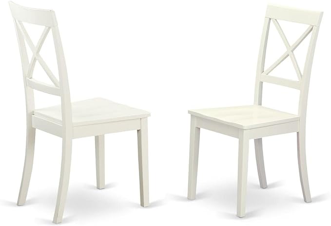 East West Furniture DLBO5-WHI-W 5 Piece Kitchen Table Set for 4 Includes a Round Dining Room Table with Dropleaf and 4 Solid Wood Seat Chairs, 42x42 Inch, Linen White