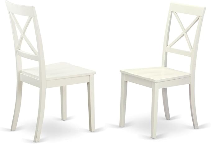 East West Furniture SHBO5-WHI-W 5 Piece Dining Room Table Set Includes a Round Wooden Table with Pedestal and 4 Kitchen Dining Chairs, 42x42 Inch, Linen White