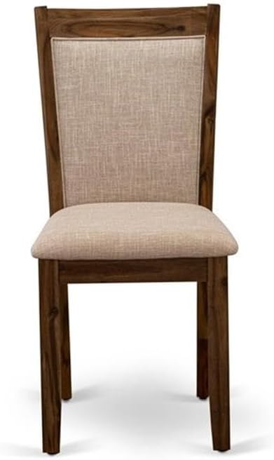 East West Furniture DLMZ3-AWN-04 3 Piece Dinette Set for Small Spaces Contains a Round Dining Table with Dropleaf and 2 Light Tan Linen Fabric Parsons Dining Chairs, 42x42 Inch, Natural Walnut