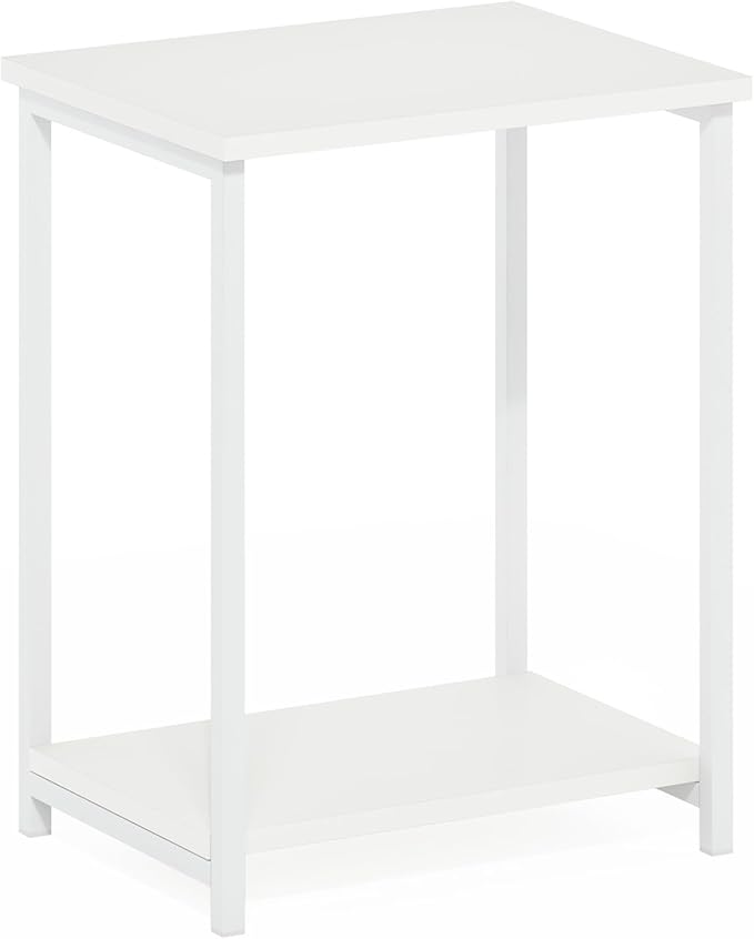 Furinno Simplistic Industrial Metal Frame End Table, 1-Pack, White/White