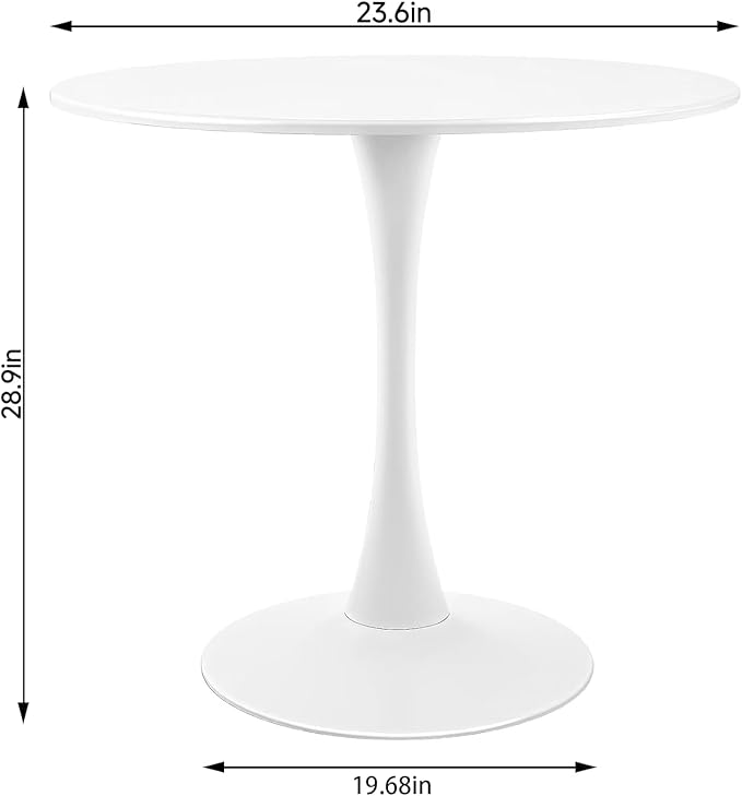Round White Dining Table Modern Kitchen Table with Pedestal Base in Tulip Design, Mid-Century Leisure Table for 2 to 4 Person
