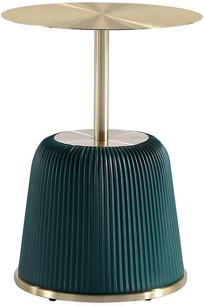 Manhattan Comfort Anderson Modern 15.75" Round End Tables 1.0 - Elegant Leatherette Upholstered Base with Pleated Design & Gold Steel Tabletop, Fully Assembled Accent Furniture, Set of 1, Green