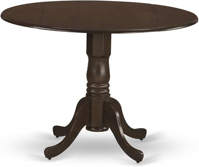 East West Furniture DLVA3-ESP-C 3 Piece Kitchen Table & Chairs Set Contains a Round Dining Room Table with Dropleaf and 2 Linen Fabric Upholstered Chairs, 42x42 Inch, Espresso