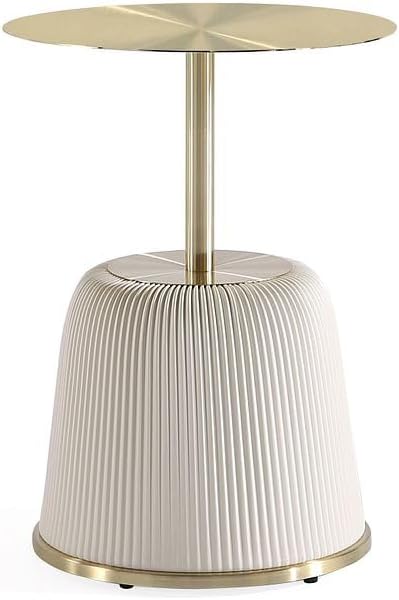 Manhattan Comfort Anderson Modern 15.75" Round End Tables 1.0 - Elegant Leatherette Upholstered Base with Pleated Design & Gold Steel Tabletop, Fully Assembled Accent Furniture, Set of 1, Cream