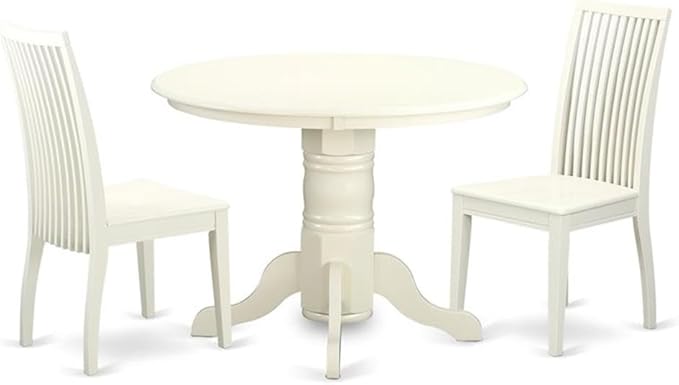 East West Furniture SHIP3-LWH-W 3 Piece Dinette Set for Small Spaces Contains a Round Kitchen Table with Pedestal and 2 Dining Chairs, 42x42 Inch, Linen White