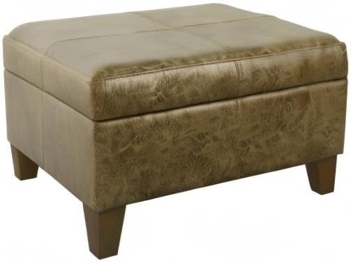 Homepop Home Decor | K2380-YDQY-2 | Luxury Large Faux Leather Square Storage Ottoman | Ottoman with Storage for Living Room & Bedroom, Brown