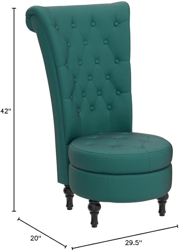 Container Furniture Direct Royal High-Back Velvet Accent Chair for Vanity with Storage and Luxurious Upholstery, Retro Design and Versatile Usage for Living Room, Bedroom, Lounge and Office, Green