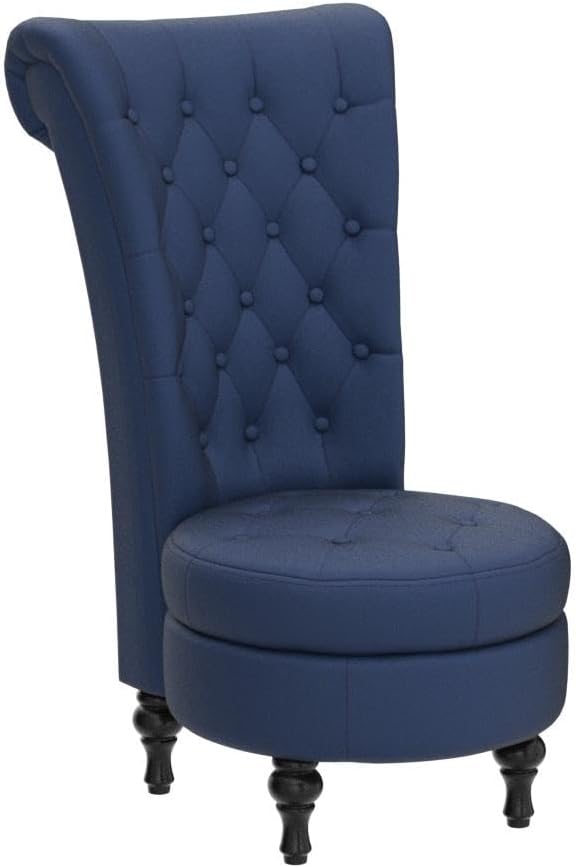 Container Furniture Direct Royal High-Back Velvet Accent Chair for Vanity with Storage and Luxurious Upholstery, Retro Design and Versatile Usage for Living Room, Bedroom, Lounge and Office, Dark Blue
