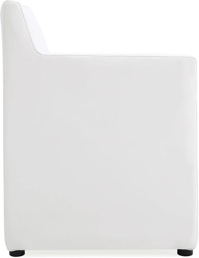 Manhattan Comfort Anna Square Modern Dining Chair with Arms, Head-to-Toe Faux Leather Upholstered Accent Armchair with Plastic Foot Padding, Set of 1, Cream