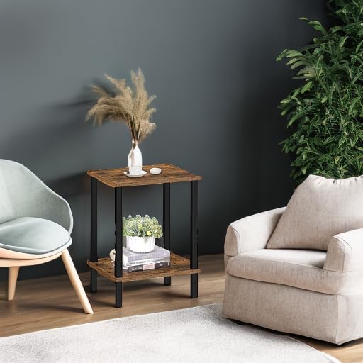 TUTOTAK End Table, Side Table, Nightstand, 2-Tier Storage Shelf, Sofa Side Table for Small Space, Living Room, Bed Room Brown and Black TB01BB034
