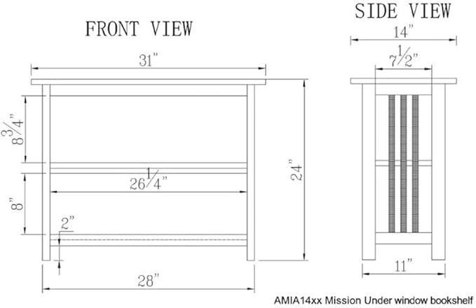 Alaterre Furniture Mission Console Entryway Table with Lower Storage and Adjustable Middle Shelf-Use as Under Window Bookshelf in Living Room or Home Office, (L) 31" x (W) 14" x (H) 24", Espresso