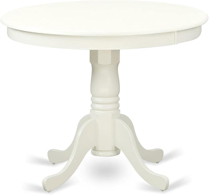 East West Furniture ANDR3-LWH-07 3 Piece Modern Dining Table Set Contains a Round Kitchen Table with Pedestal and 2 Gray Linen Fabric Parsons Dining Chairs, 36x36 Inch, Linen White