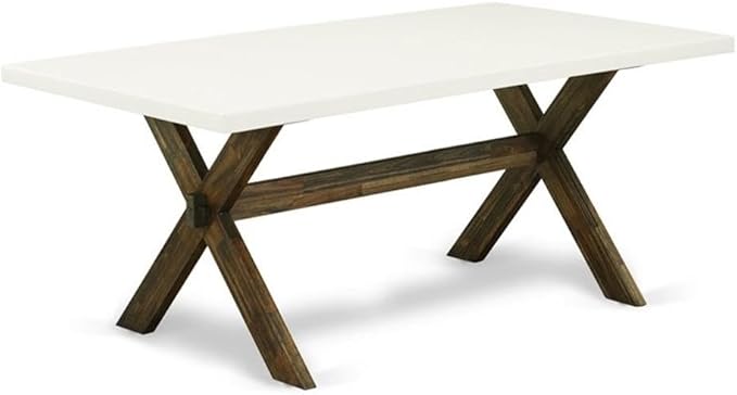 East West Furniture X727VE721-9 9 Piece Kitchen Table Set Includes a Rectangle Dining Table with X-Legs and 8 Blue Color Linen Fabric Parson Dining Chairs, 40x72 Inch, Multi-Color