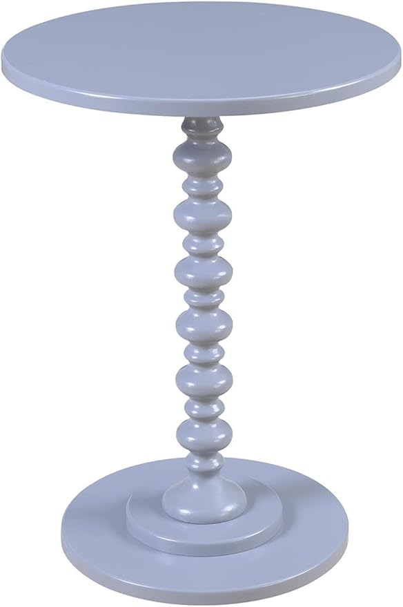 Convenience Concepts Palm Beach Spindle 17.75" Traditional Round End Living Room, Turned Solid Wood Side, Classic Display Pedestal Table, Gray