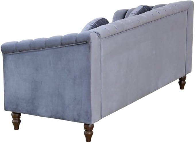 Sectional Sofa Set, Microfiber Chesterfield Upholstered Sofas Loveseat Couch Chair Sets with Style Button Tufted, Scroll Arms and Nailhead for Living Room, Office, Apartment, Grey,S