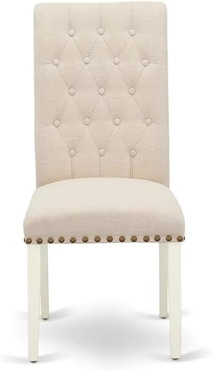 East West Furniture LGBR5-LWH-02 5 Piece Dining Room Table Set Includes a Rectangle Kitchen Table with Butterfly Leaf and 4 Light Beige Linen Fabric Parson Chairs, 42x84 Inch, Linen White