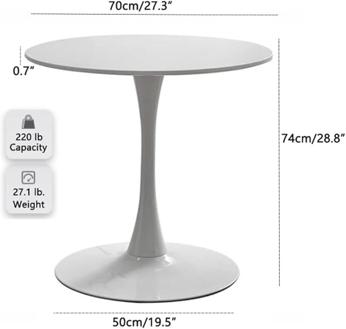 27.3" Tulip Dining Table, White, Perfect for 2-4 People, Mid-Century Modern Style, Round MDF Top with Sturdy Base for Dining Room, Living Room, Cafe