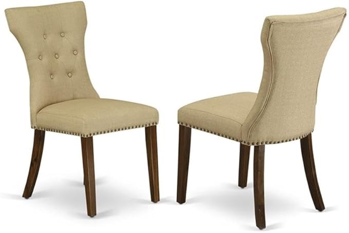 East West Furniture ANGA3-AWA-03 3 Piece Dining Set Contains a Round Dining Room Table with Pedestal and 2 Upholstered Chairs, 36x36 Inch, Antique Walnut