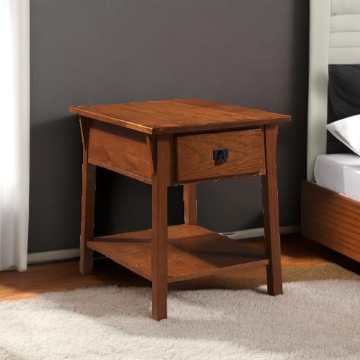 Leick Home Mission End Table, Solid Wood, 1 Storage Drawer, Secret Compartment, Bottom Display Shelf, Easy-Assembly, For Living Room/Bedroom, Russet, 24 in L x 20 in W x 24 in H, 9066-SC