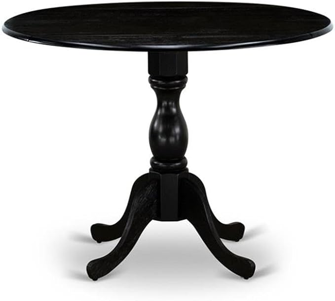 East West Furniture DLMZ5-AB6-06 5 Piece Dinette Set for 4 Includes a Round Dining Room Table with Dropleaf and 4 Shitake Linen Fabric Parsons Dining Chairs, 42x42 Inch, Wirebrushed Black