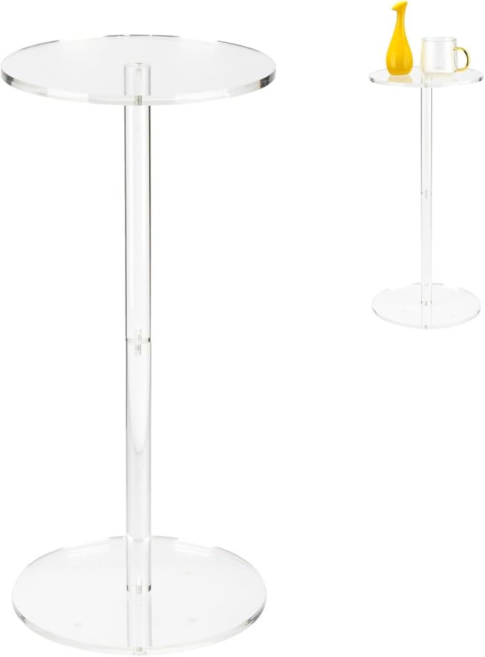 Acrylic Drink End Table, Clear Drink Table for Small Spaces with Anti-Slip Pads, 9.8" Round Modern Side Coffee Table for Living Room/Bedroom/Bathroom/Office/Outdoor/Business (Acrylic, Clear)