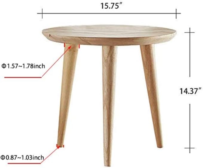 WoodShine Side Table Small Round Solid Wood Sofa End Tables Accent Nesting Coffee Table Natural(H:14.37inch)