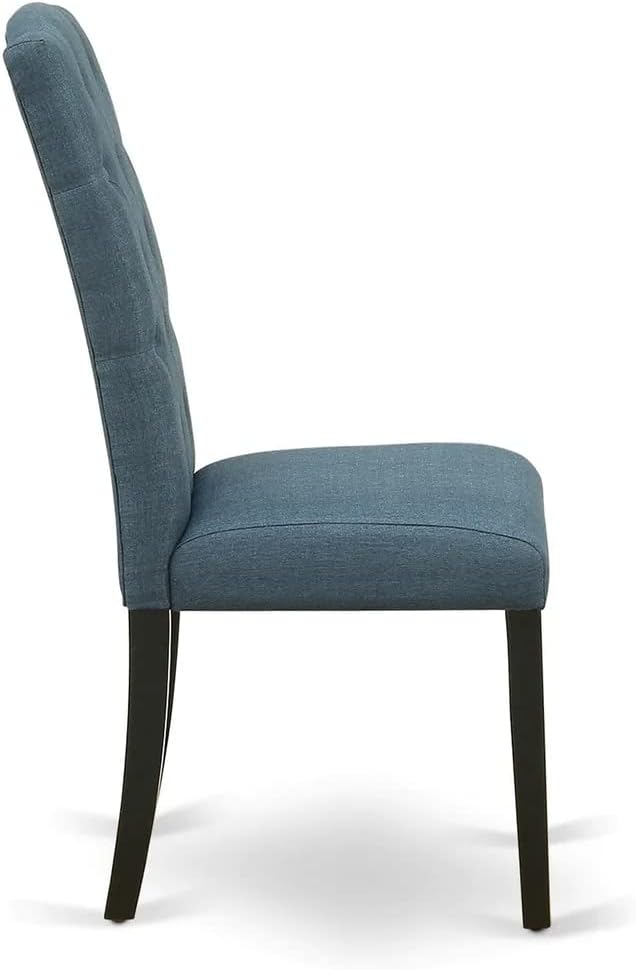 East West Furniture LGCE5-BLK-21 5 Piece Dining Table Set for 4 Includes a Rectangle Kitchen Table with Butterfly Leaf and 4 Mineral Blue Linen Fabric Parson Chairs, 42x84 Inch, Black
