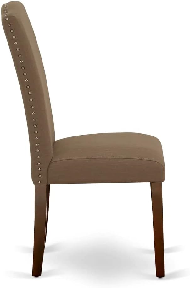 East West Furniture NDEN5-MAH-18 5 Piece Dining Table Set Includes a Rectangle Dining Room Table with Dropleaf and 4 Dark Coffee Linen Fabric Upholstered Chairs, 30x48 Inch, Mahogany